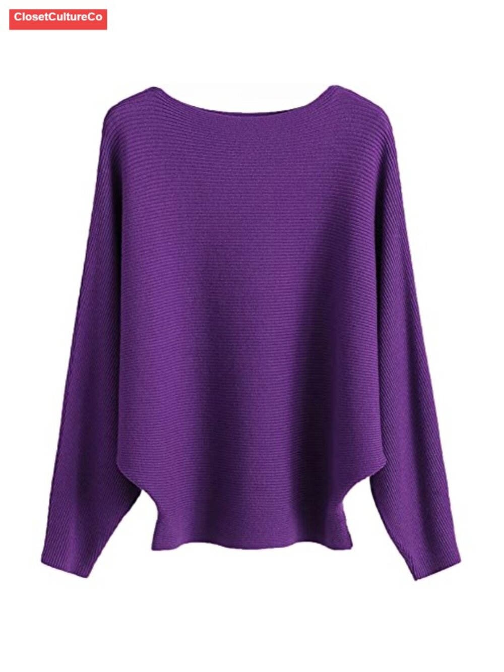 Lightweight Knitted Boat Neck Batwing Sweater Dolman Pullover Women